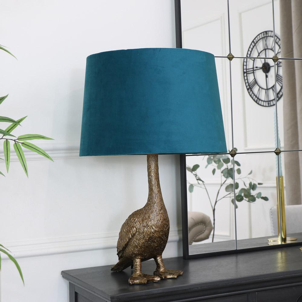 Vintage Gold Goose Lamp With Emerald Green Shade