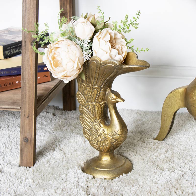 Vintage Gold Metal Peacock Vase