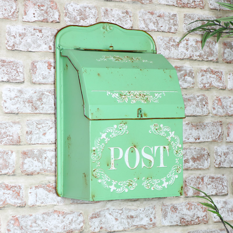 Vintage Green Wall Mounted Metal Post Box 