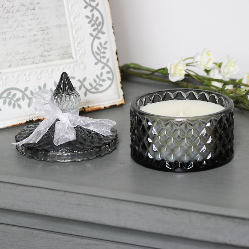Vintage Grey Glass Scented Candle 