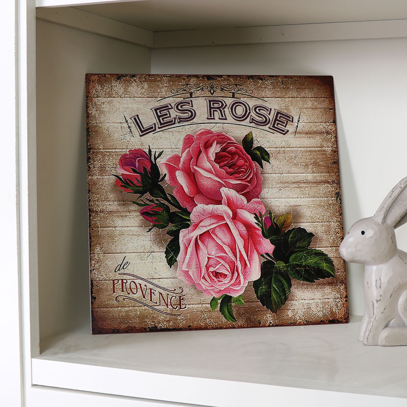 Vintage Pink Rose Metal Wall Plaque