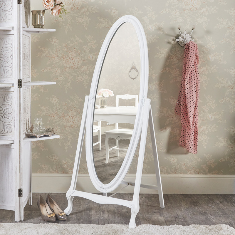 Vintage White Oval Cheval Mirror