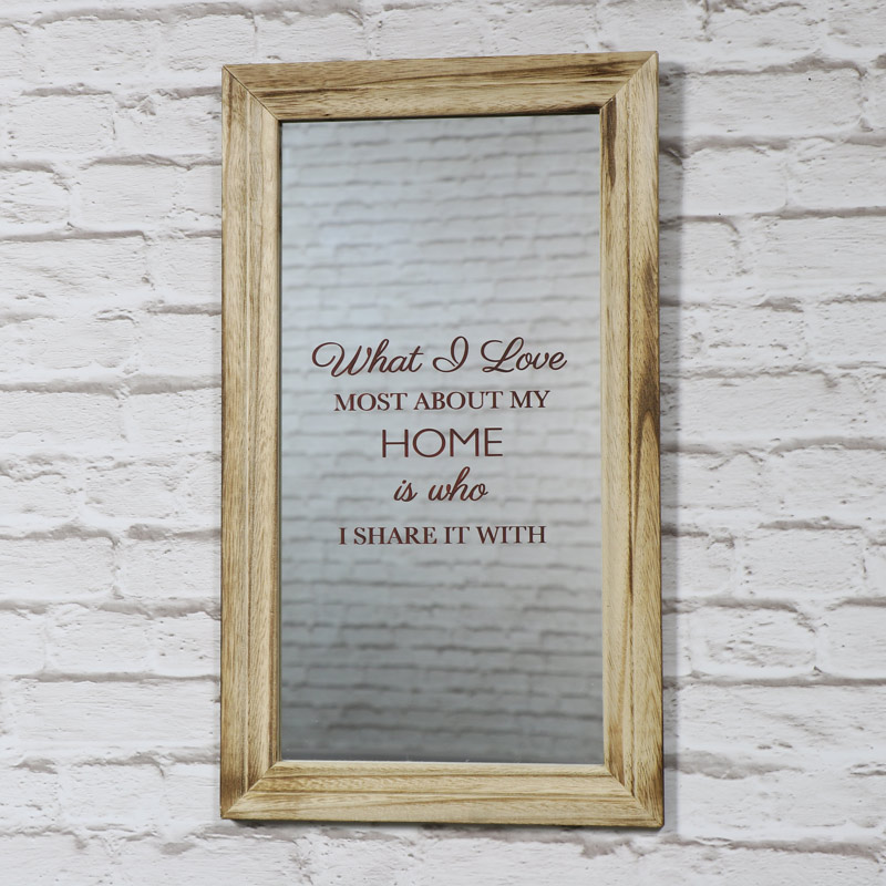 Wall Mounted Framed Mirror with Quote "What I Love...."