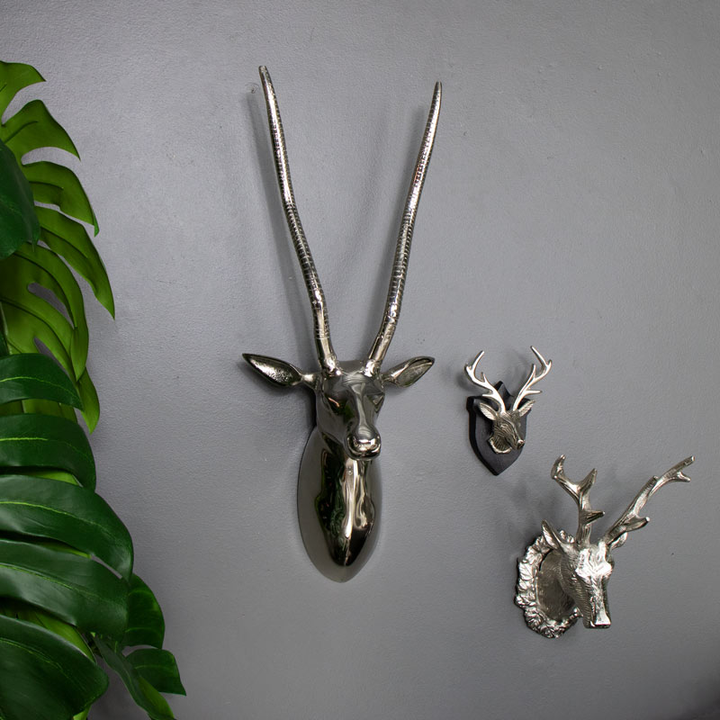 Wall Mounted Silver Antelope Head 
