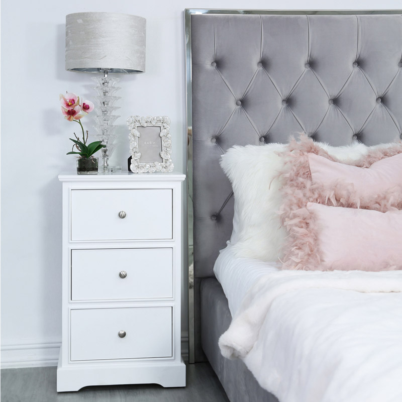 White 3 Drawer Bedside Table