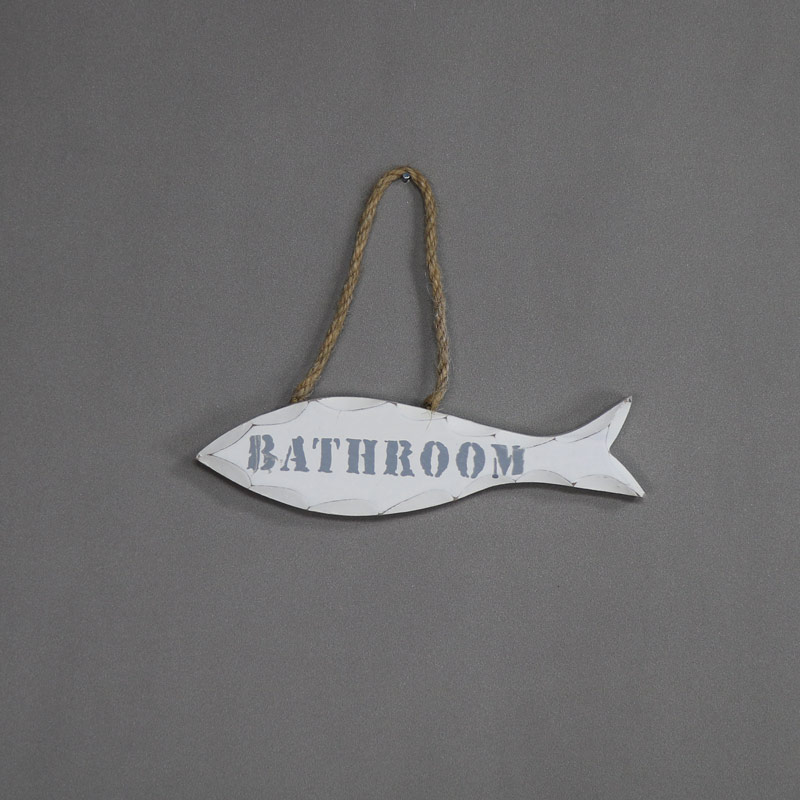 White 'Bathroom' Fish Door Sign