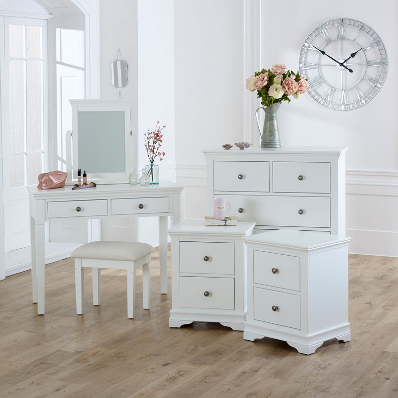 White Bedroom Furniture, Chest of Drawers, Dressing Table & Bedside Tables - Newbury White Range