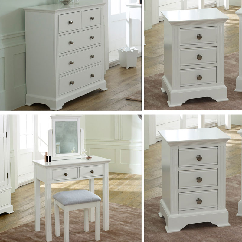 White Bedroom furniture, Chest of Drawers, Dressing Table Set & Bedside Tables - Davenport White Range