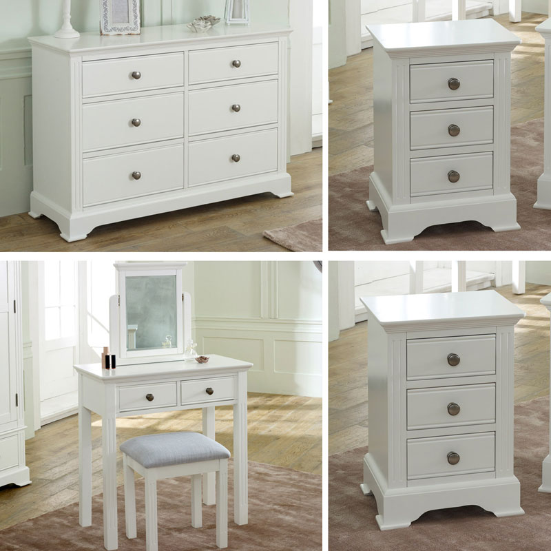 White Bedroom Furniture, Large White Chest of Drawers, Dressing Table Set & Bedside Tables - Davenport White Range