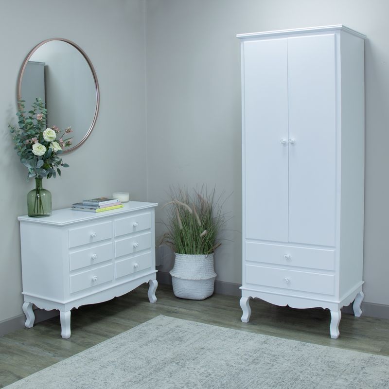 White Bedroom Set, Wardrobe  and Chest of Drawers  - Lila Range