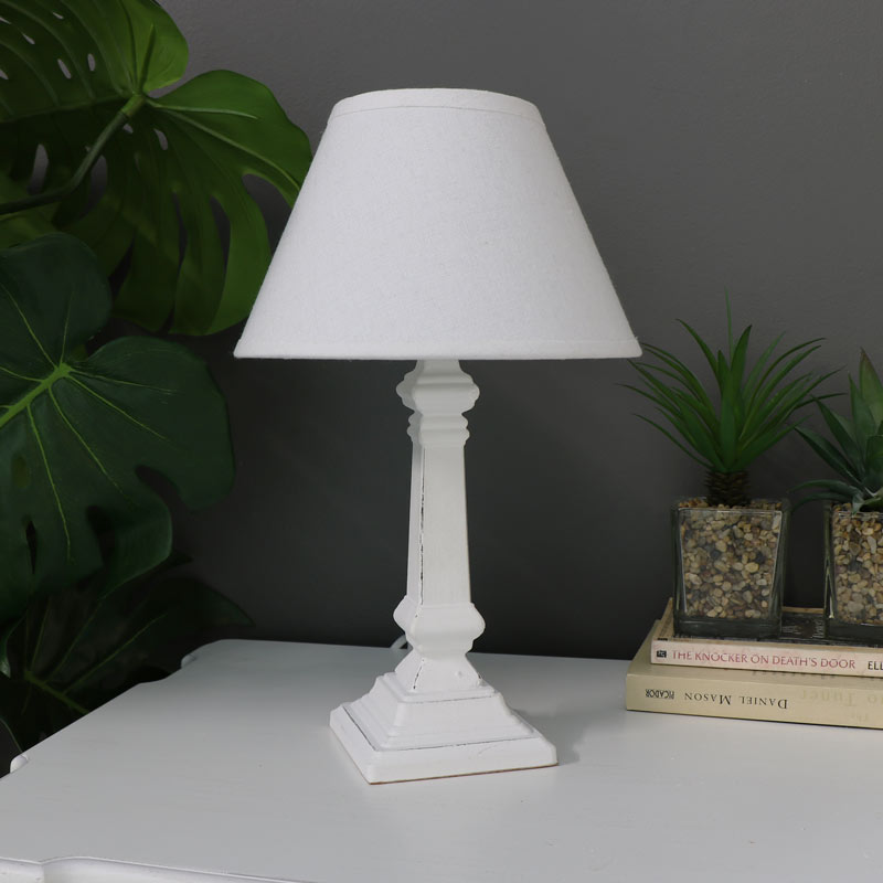 White Distressed Table Lamp With Shade 
