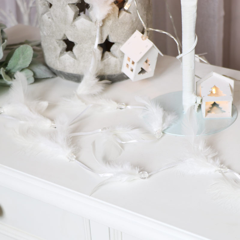 White Feathered Jewelled Garland