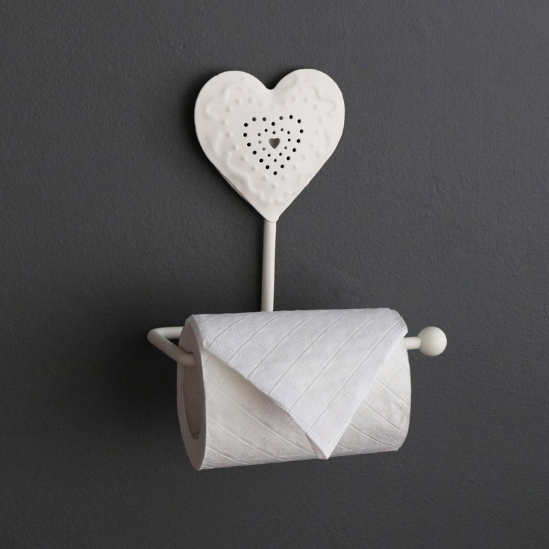 White Heart Design Toilet Roll Holder