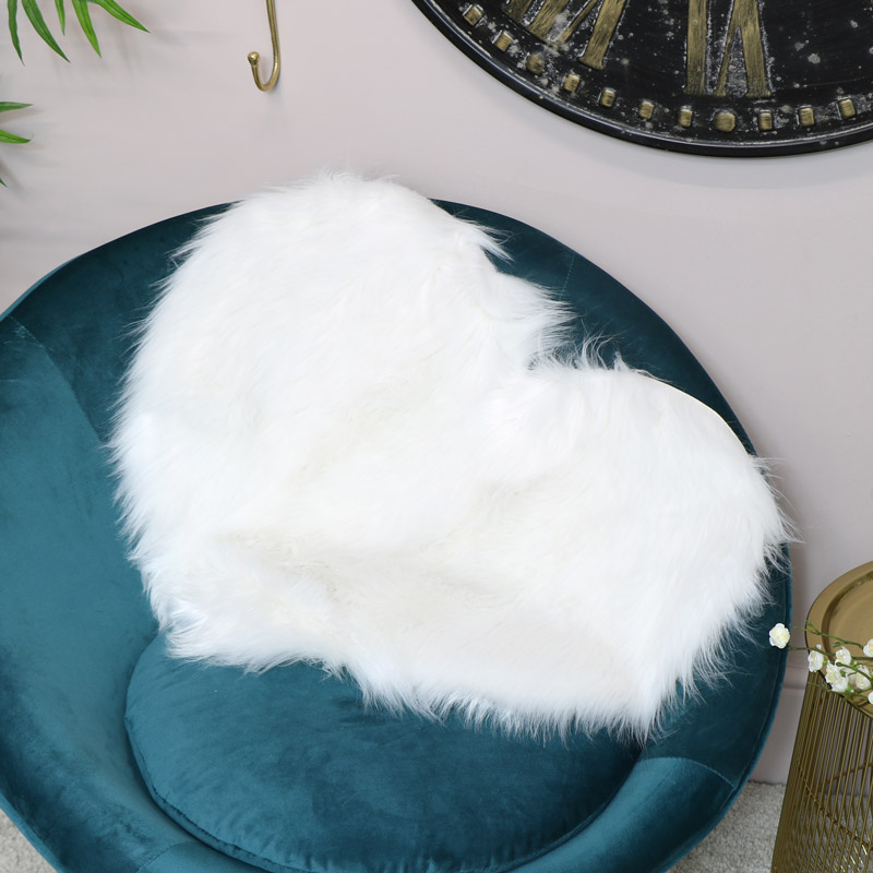 White Heart Shaped Faux Fur Throw