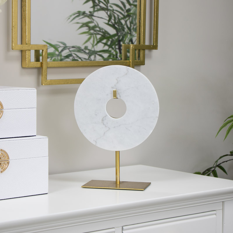 White Marble Disc on Brass Stand