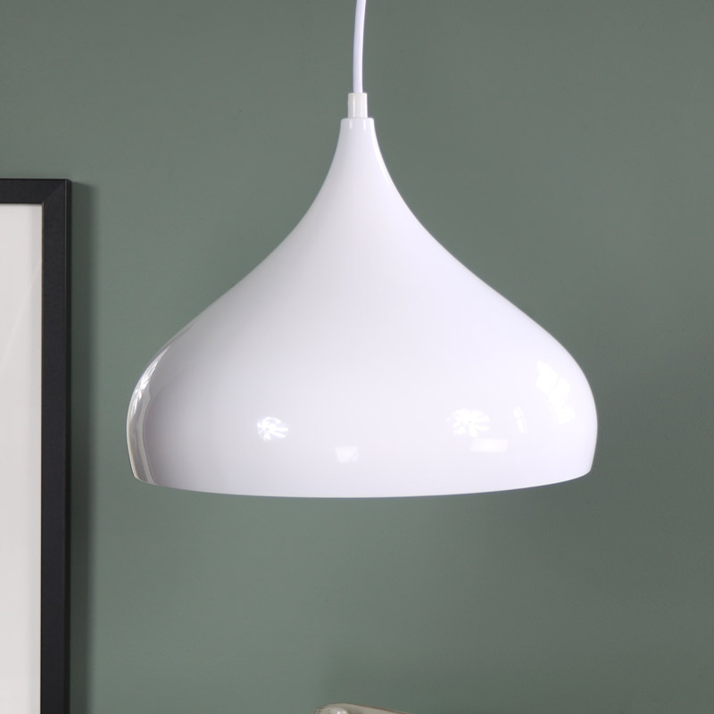 White Metal Dome Pendant Ceiling Light Fitting