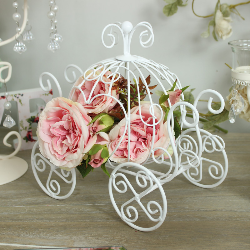 White Metal Heart Carriage Candle Holder pumpkin cinderella wedding ...