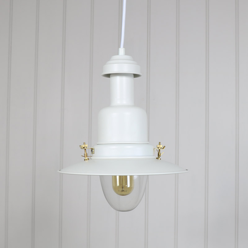 White Metal Industrial Fisherman Style Ceiling Light
