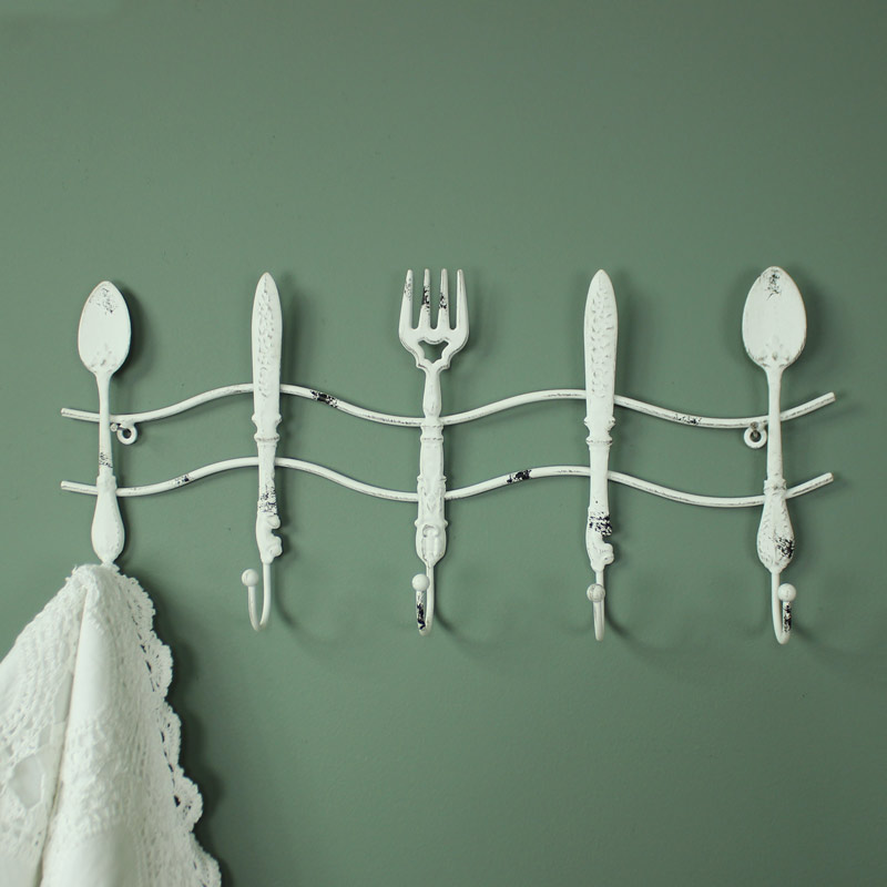 White Metal Kitchen Cutlery Wall Hooks