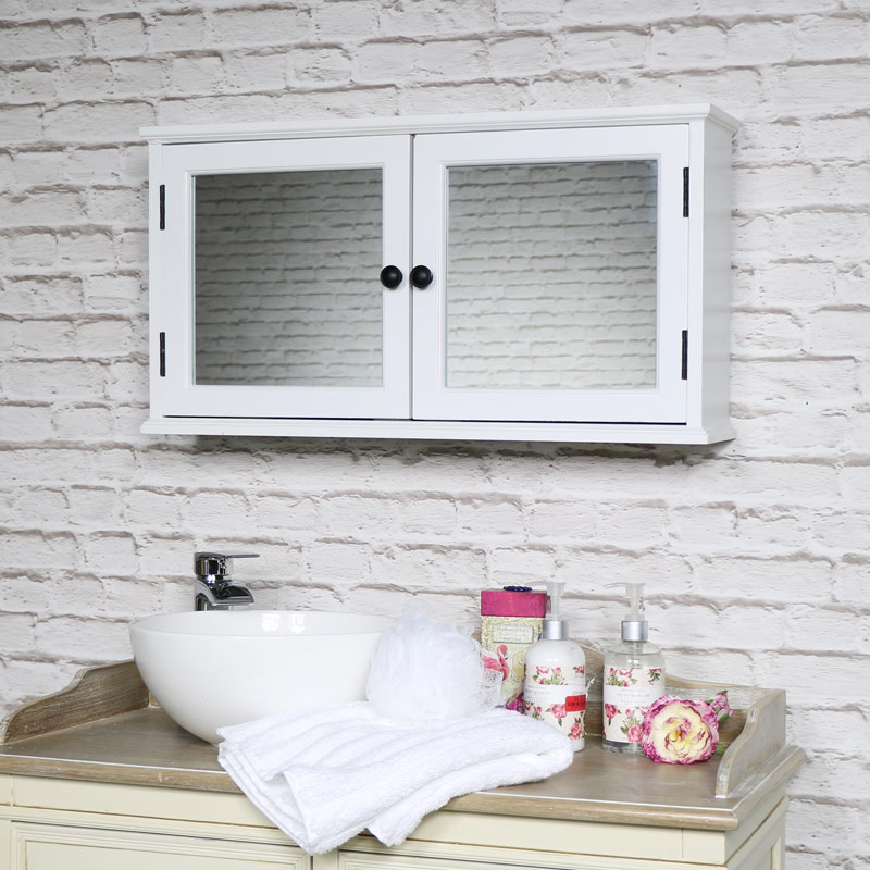 White Mirrored Bathroom Cabinet with Storage
