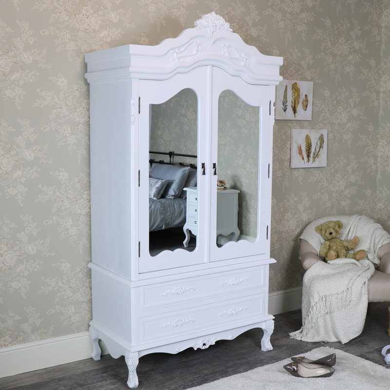 White Mirrored Double Wardrobe - Rose Range DAMAGED SECONDS ITEM 2006