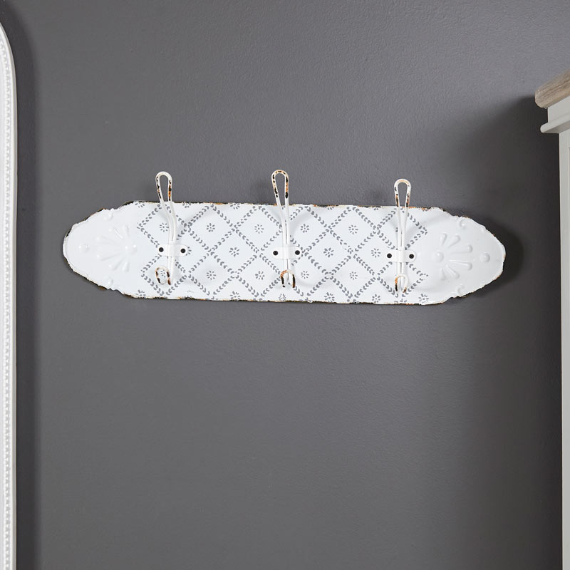 White Patterned Triple Coat Hooks