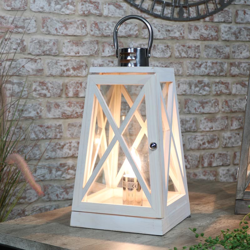 White Washed Wooden Lantern Style Table, Coastal Style Table Lamps Uk