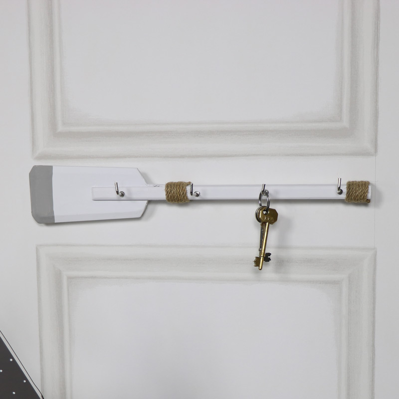 White Wooden Oar Coat/Key Hooks