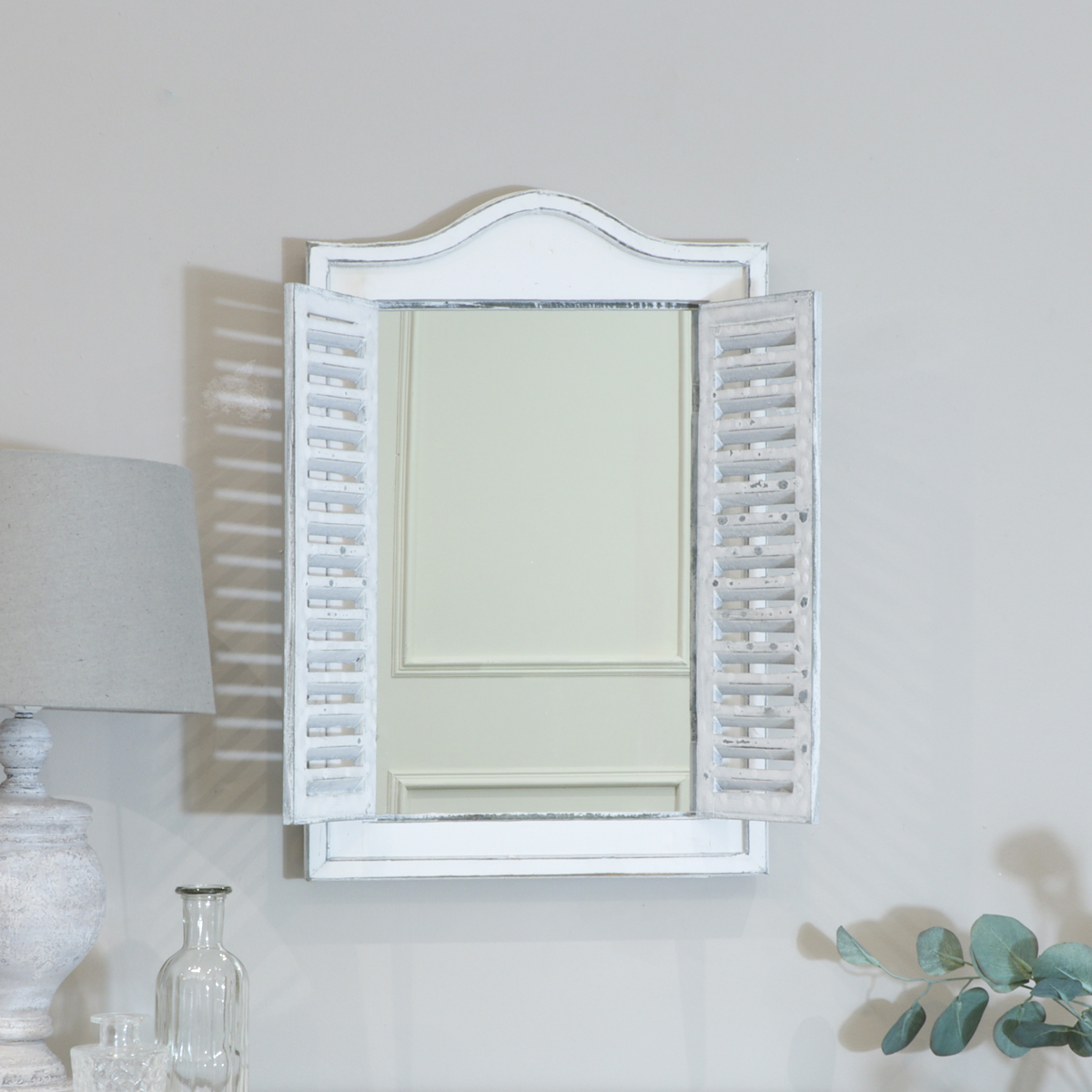 White Wooden Shutter Mirror 