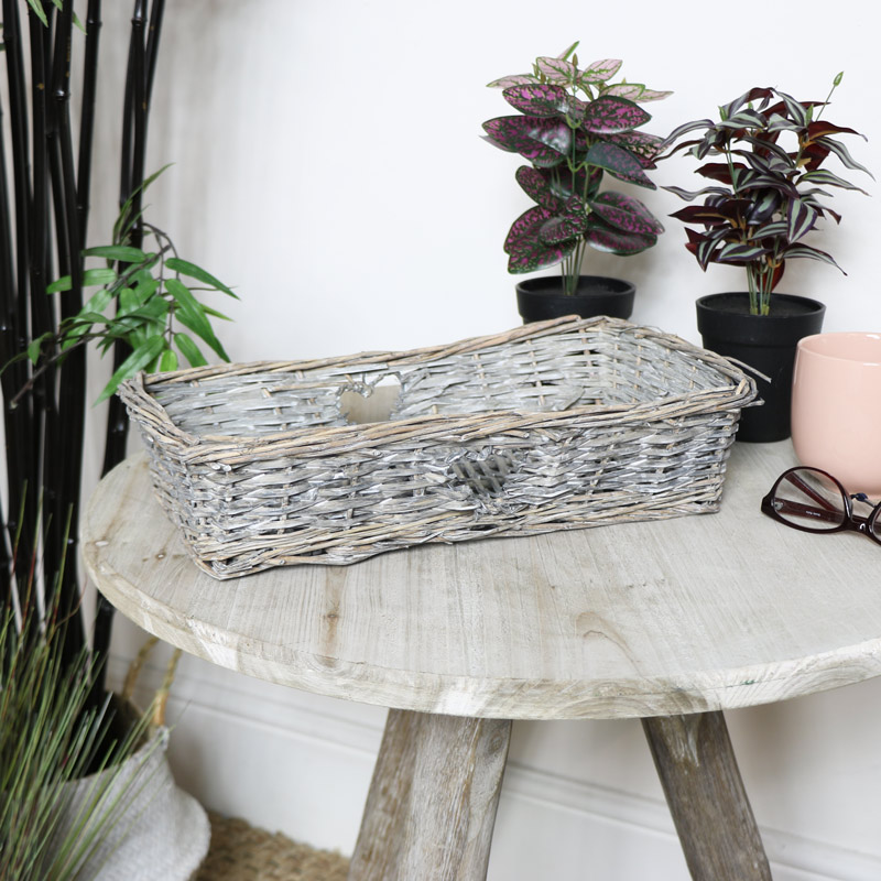 Wicker Basket Tray with Heart Detail 