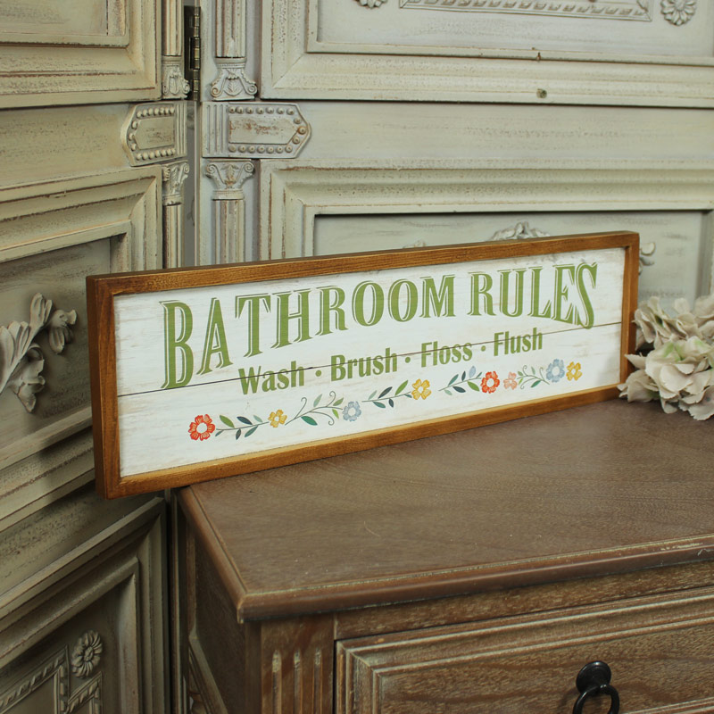 Wooden Bathroom Rules Wall Sign