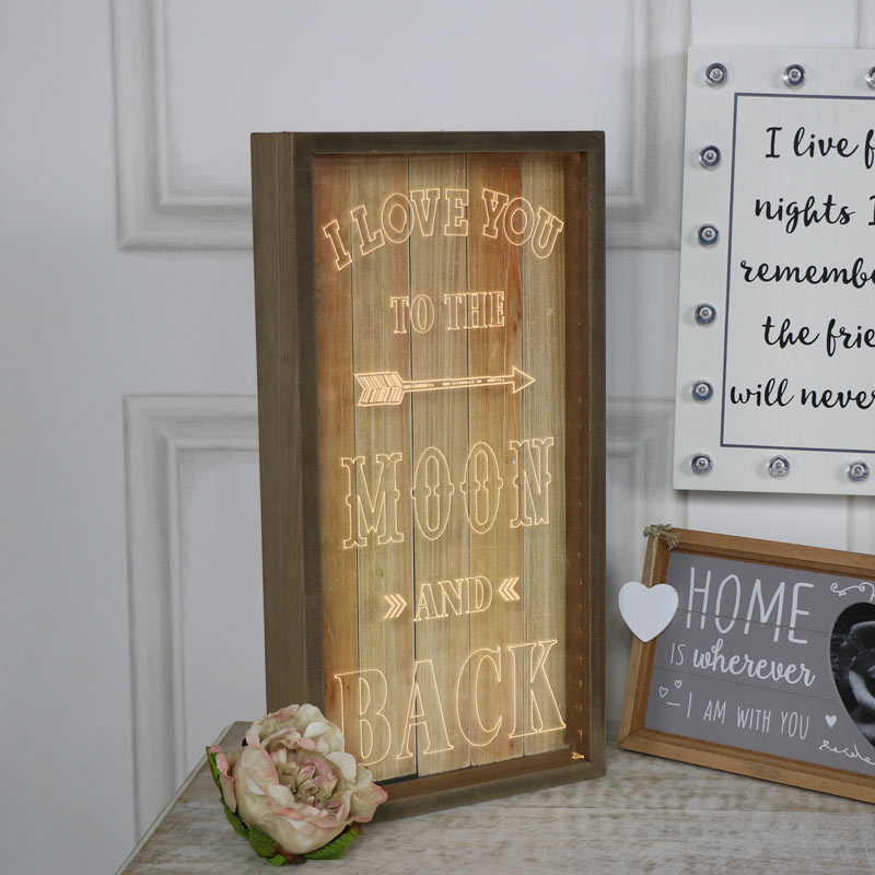 Wooden Framed LED Light Up Plaque "I Love You....."