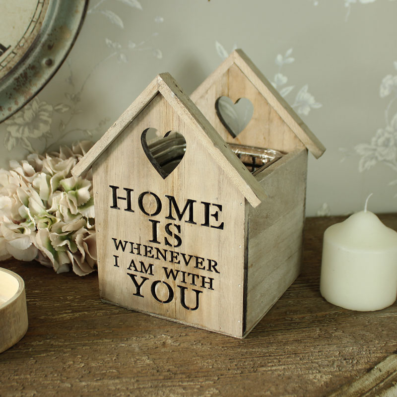 Wooden House Heart Tea Light Candle Holder