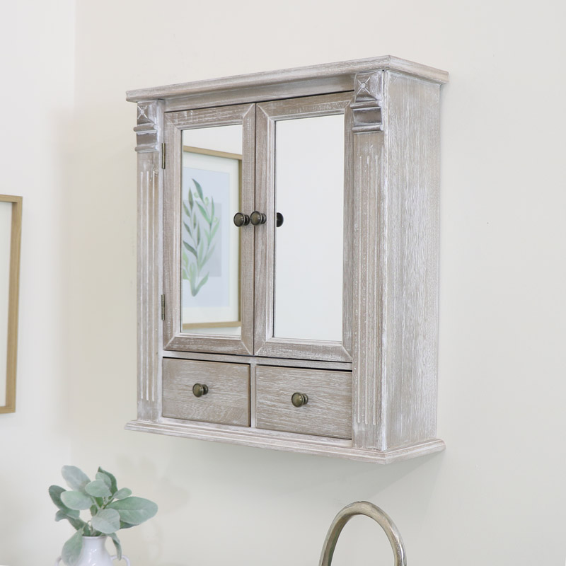 Wooden Mirrored Bathroom Cabinet, Shabby Chic Bathroom Mirror With Shelf