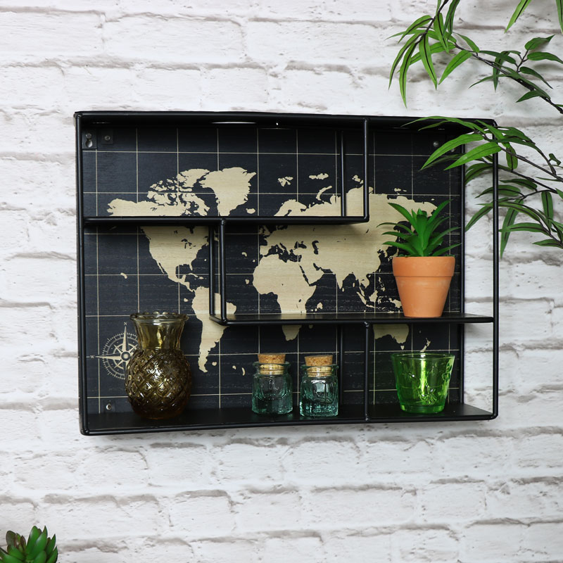 World Map Metal Wall Shelf