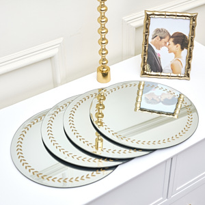 Set of 4 Gold Laurel Leaf Mirrored Placemats