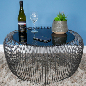 Small Black Metal & Glass Wire Coffee Table