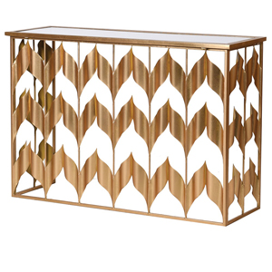 Gold Chevron Mirrored Metal Console Table