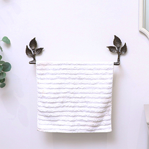 Antique Brass Leaf Detail Textured Towel Rail 62cm
