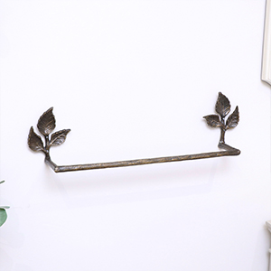 Antique Brass Leaf Detail Textured Towel Rail 62cm