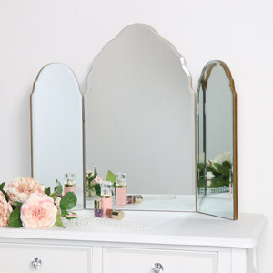 Antique Gold Arched Triple Vanity Mirror