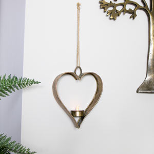 Antique Gold Hanging Heart Tealight Holder