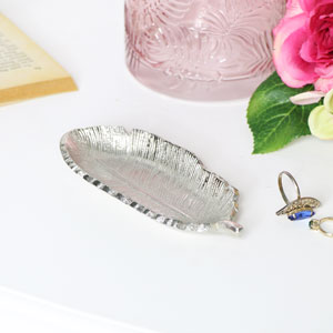 Antique Silver Feather Trinket Dish