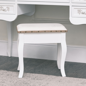 Antique White Padded Dressing Table Stool
