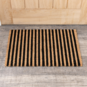 Black & Natural Striped Print Coir Mat 40cm x 60cm