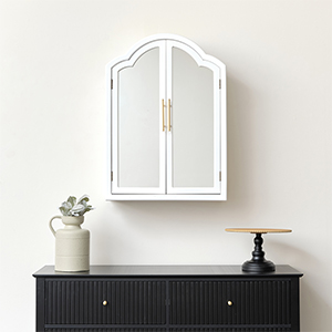 Arched White Mirrored Fronted Wall Cabinet 79cm x 57cm