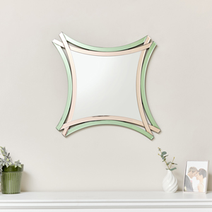 Art Deco Green & Pink Glass Cross Over Wall Mirror