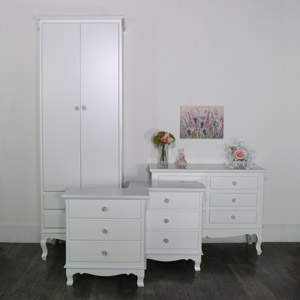 White Bedroom Set, Wardrobe, Chest of Drawers and a Pair of Large Bedside Chests - Lila Range