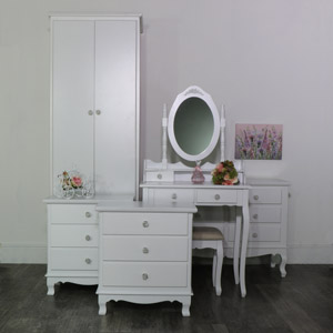 White Bedroom Set, Wardrobe, Dressing Table Set, Chest of Drawers and a Pair of Bedside Chests - Lila Range