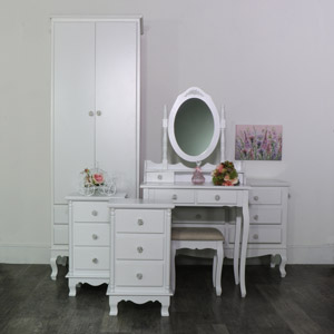 White Bedroom Set, Wardrobe, Dressing Table Set, Chest of Drawers and a Pair of Bedside Tables - Lila Range